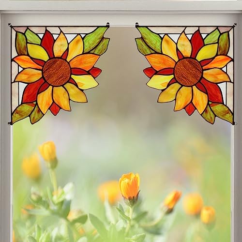 Handmade Sunflower Stained Glass Panel Hangings - 1 Pair