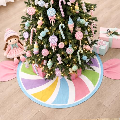Pastel Candy Cane Christmas Tree Skirt 36 Inch – Candyland Wreath Style