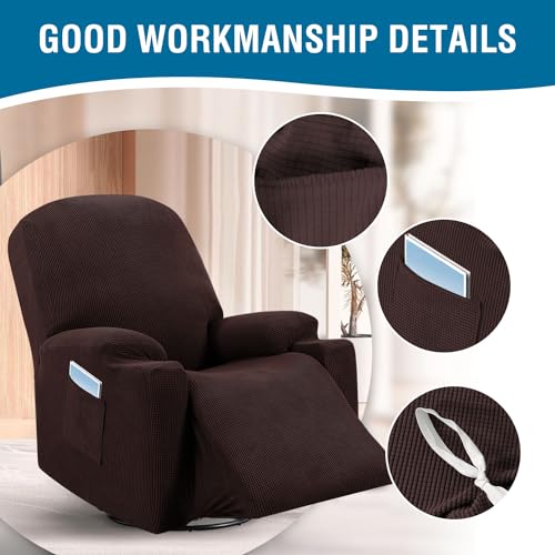 Stretch Recliner Chair Cover - Fitted Slipcover with Side Pocket, Chocolate