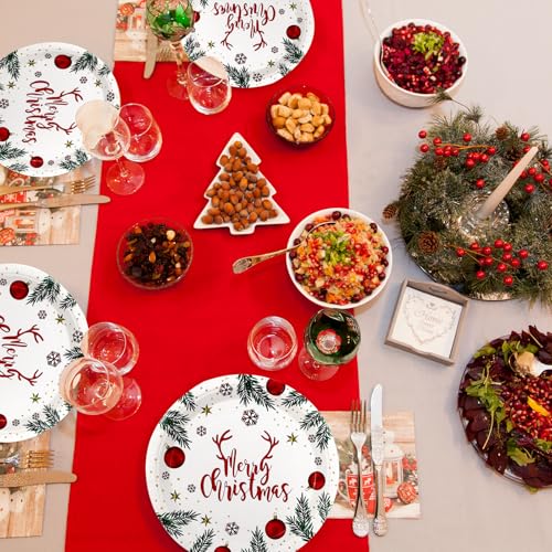 Christmas Paper Plates 50 Pcs 7-Inch Disposable Dinnerware for Holiday Parties