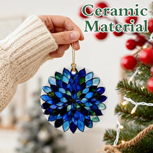 DOUHASU Mandala Christmas Ornament - Ceramic Holiday Tree Decor, Gift Idea