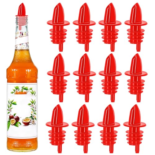 Red 12Pcs Plastic Liquor & Syrup Pourers - Precise Control Bottle Spouts