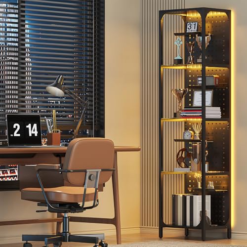 4-Tier LED Display Case with Pegboard Back, 59-Inch Tall Glass Shelf