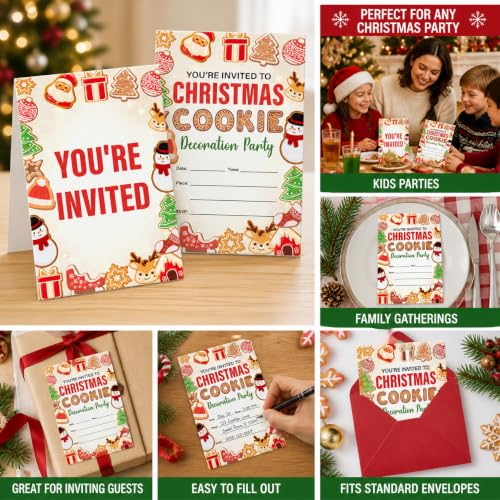 MENSHIJIAN Christmas Cookie Decorating Party Invitations - 20 Count, Envelopes, 3.5 x 5, Double-Sided, L Variation