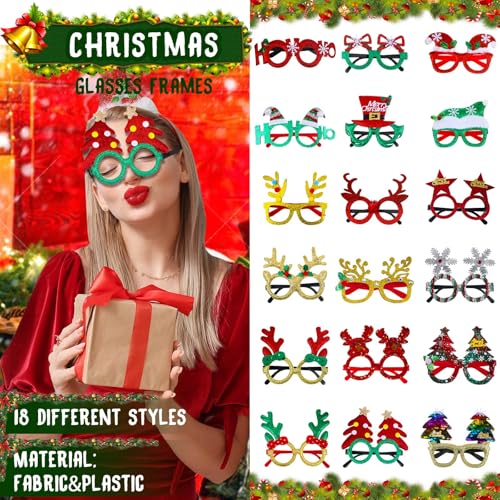 Hotop 72Pcs Christmas Headbands & Glitter Glasses Set – Santa, Reindeer, Tree Party Favors