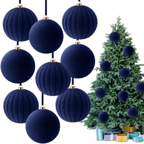 Syhood 9 Pcs Navy Blue Velvet Christmas Ornaments 4 Inch – Navy Blue Set