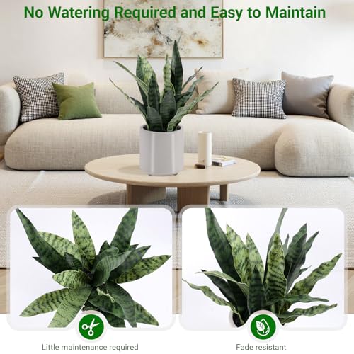 22" Tall Fake Snake Plant - Realistic Touch Leaves, Potted Decor
