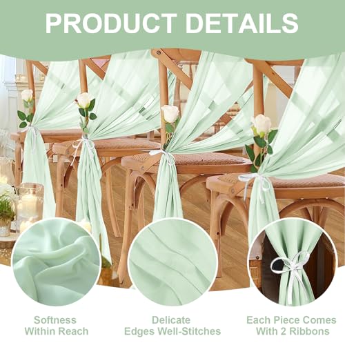 VZZNN 10 Pack Sage Green Chiffon Table Runners - 120 x 12 inches, Wedding & Party Decor