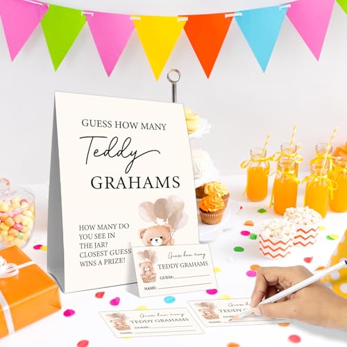 Teddy Bear Baby Shower Guessing Game Set with Sign and 30 Cards