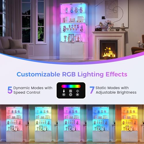 71" 6-Tier Glass Display Cabinet with Lock, RGB Motion-Sensor LED & App