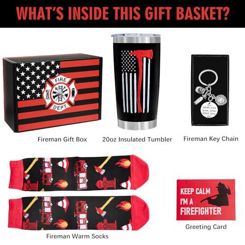 Firefighter Gift Set for Men: 20oz Insulated Tumbler, Socks, and Keychain