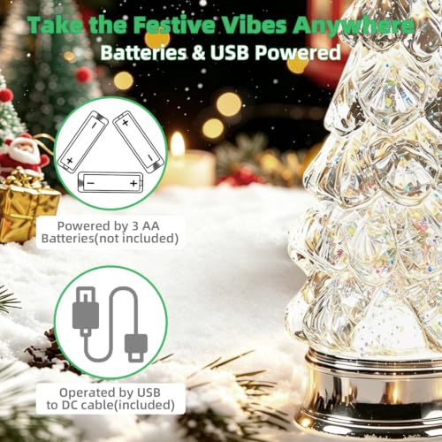 12.6" Lighted Rotating Christmas Tree with Glitter Swirl & Star Topper