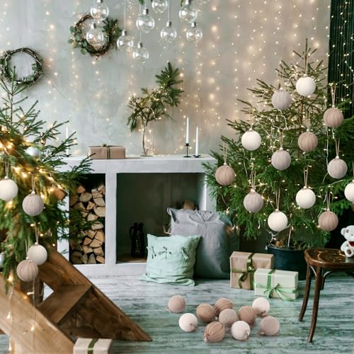 Syhood 24 Pcs Burlap Christmas Ornaments 2.36 Inch Farmhouse Rustic Holiday Balls