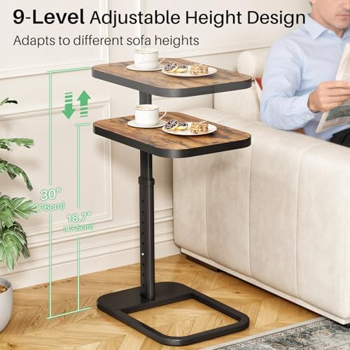 Adjustable C-Shaped End Table - 9-Level Height Side Table for Couch