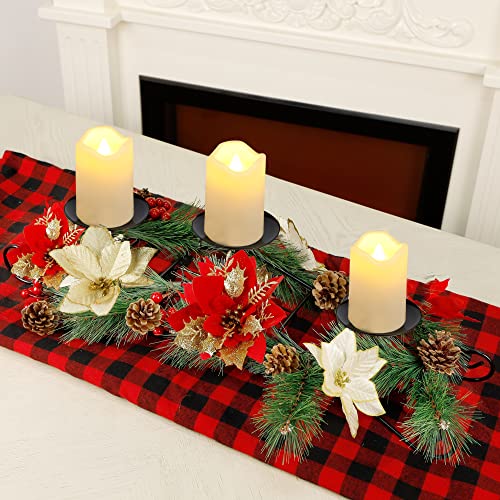 Christmas Poinsettia Candle Holder Centerpiece with 3 LED Candle Lights
