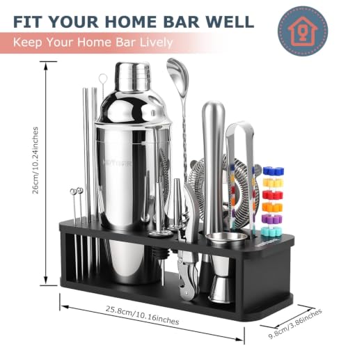 Black 22-Piece Cocktail Shaker Set with Recipe Cards & Bar Tools - Home Bartender Kit