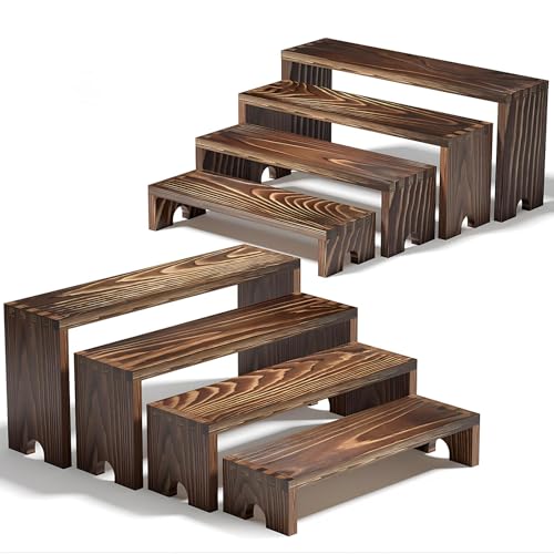 2-Set Tiered Wooden Display Stands for Vendor Booths, Desserts & Decor
