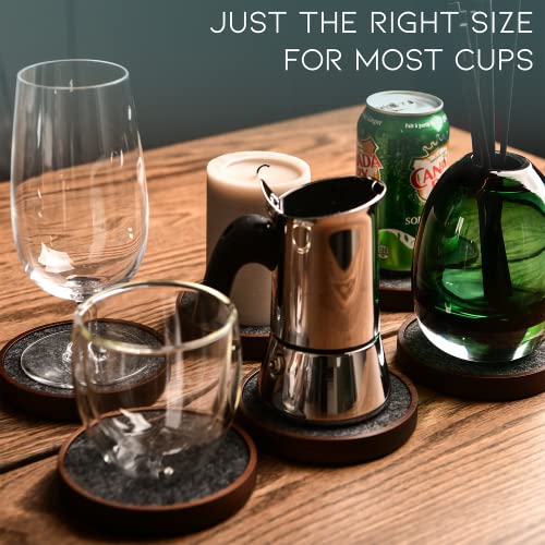 Wood Coaster Set of 6 – 4.3 Inch Absorbent Felt Cup Holders for Wooden Tables
