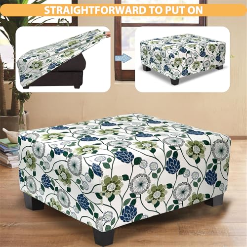 X-Large Rectangular Ottoman Cover - Stretch Slipcover with Flower Print