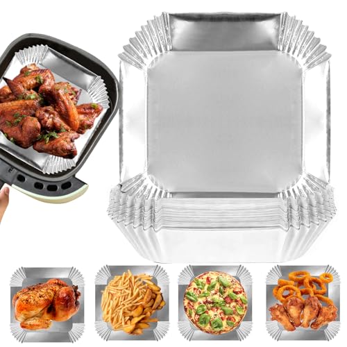 100Pcs 6.3-Inch Aluminum Foil Air Fryer Liners - Disposable Square Sheets