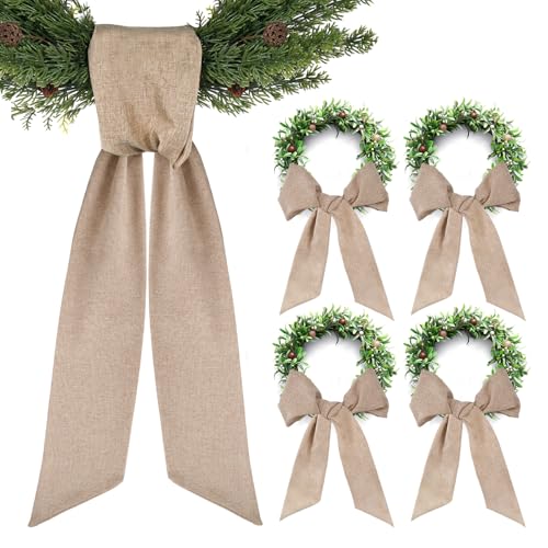 Burlap Wreath Sash 4-Pack - 55 Inch Rustic Plain Bow for Front Door