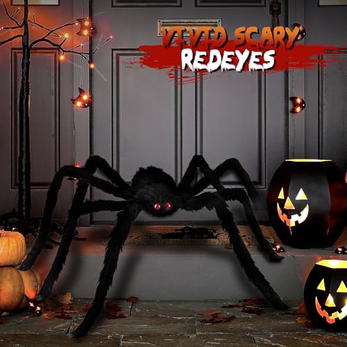 6.6 Ft Giant Halloween Spider Decoration - Poseable Furry Fake Spider