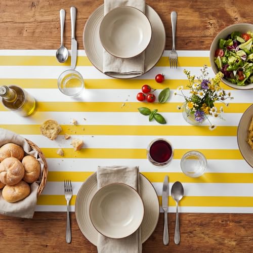 Yellow Striped Paper Table Runner Roll, 25ft x 16in Disposable Decor
