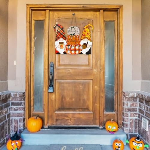 Reversible Thanksgiving & Christmas Door Sign Gnome Welcome Wall Decor