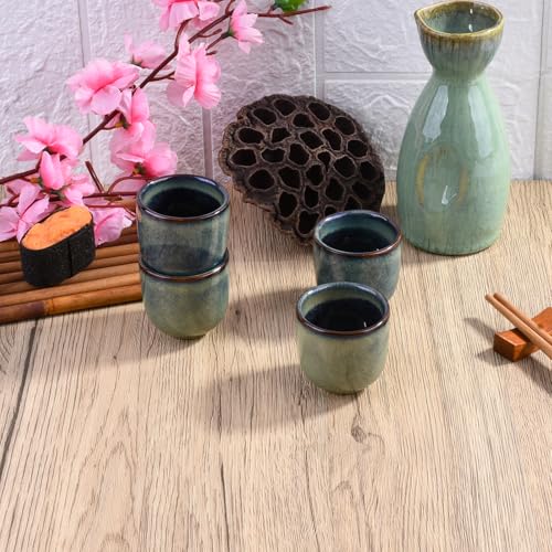 Ceramic Sake Cup Set - 6 Artisan Reactive Glazed Tea & Drinkware, 2-inch