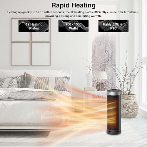 17-Inch Electric Space Heater for Indoor Use with Remote Control and 70° Oscillation