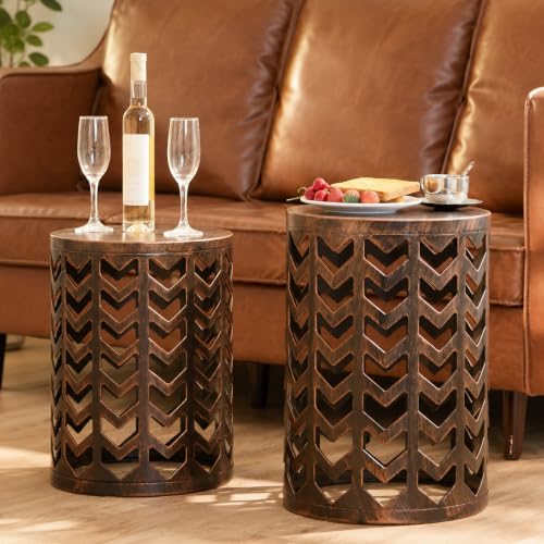 3-Piece Round Metal Nesting Side Tables, Stacking Patio Accent Tables