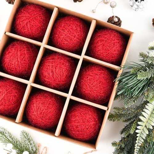 CCAMSSELY Burgundy Christmas Crochet Ornaments 3.15 Inch - Shatterproof Holiday Decorations Bulk Pack of 9