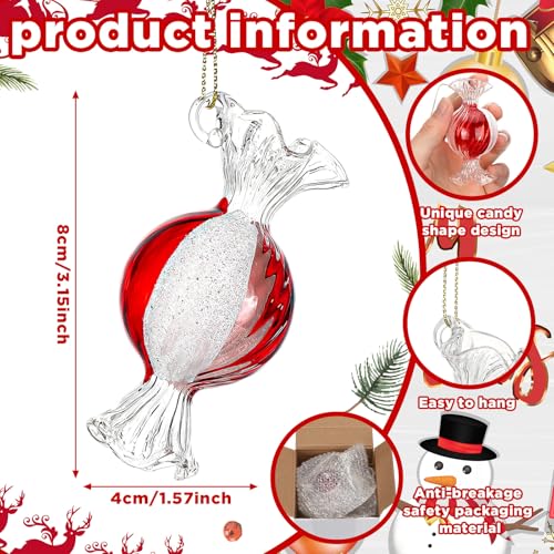 6 Pack Christmas Candy Ball Glass Ornaments - Red and White, 3.15 Inch Holiday Decor