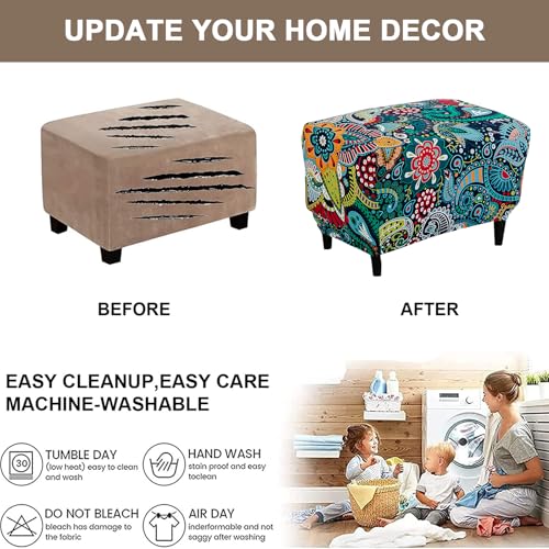 Rectangular Ottoman Slipcover with Non-Slip Bottom - Large Size