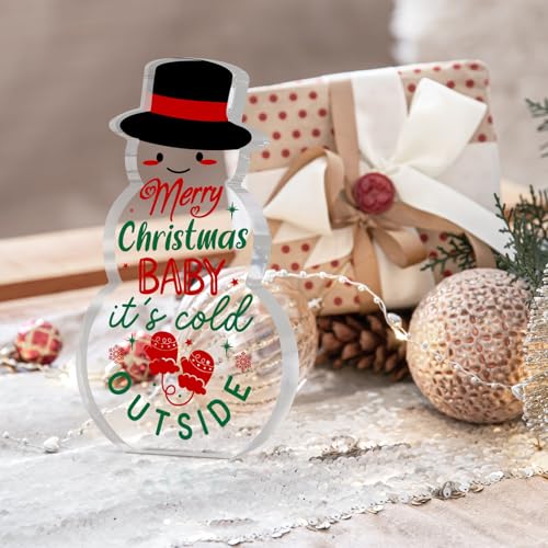 Pigort Christmas Snowman Acrylic Sign - Baby It's Cold Outside Holiday Decor, 5.1x2.9 Inches