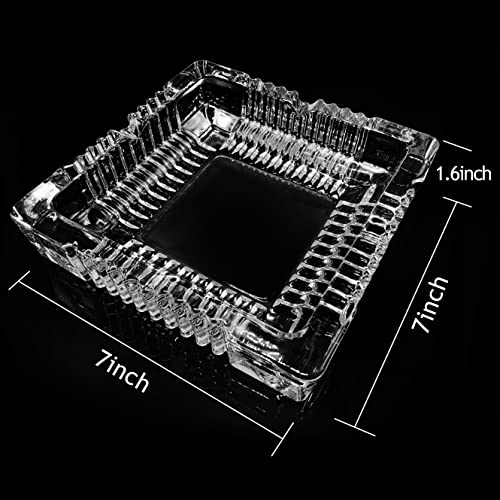 Large 7-Inch Square Crystal Glass Ashtray with 4 Slots for Cigars