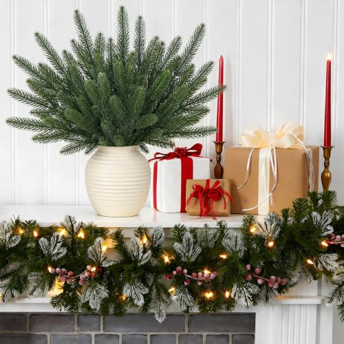 Green / 12 Bundles Artificial Pine Branches Faux Cedar Greenery for Christmas & Holiday Decor