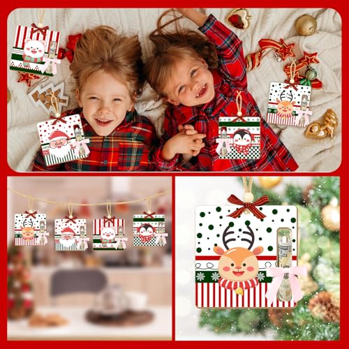 Christmas 07 Wooden Money Holders Set - Santa, Reindeer, Penguin, Holiday Icons, 4 Pcs