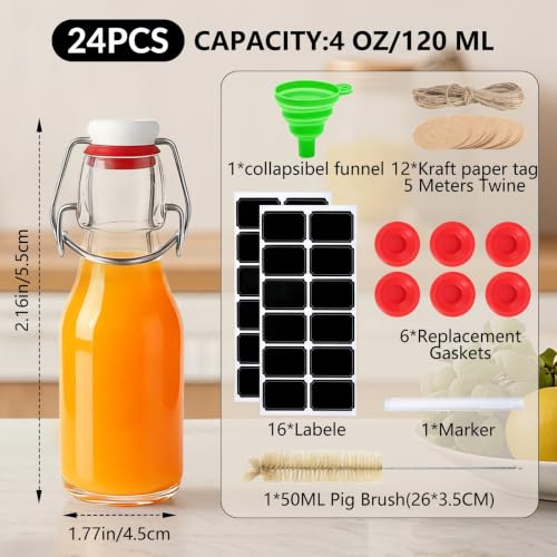 24 Pack 4oz Swing Top Glass Bottles with Lids Airtight Flip Top