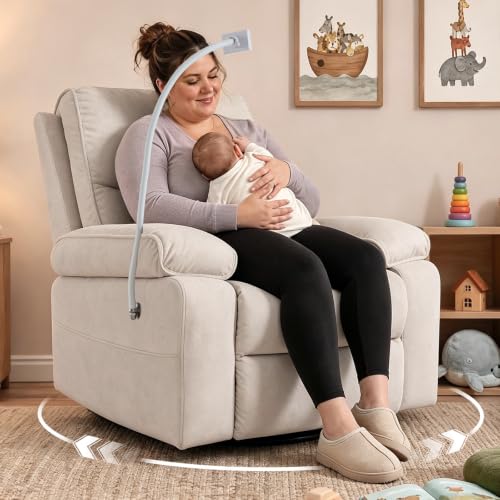 Oversized Swivel Glider Rocking Chair with Phone Holder & Recliner, Beige