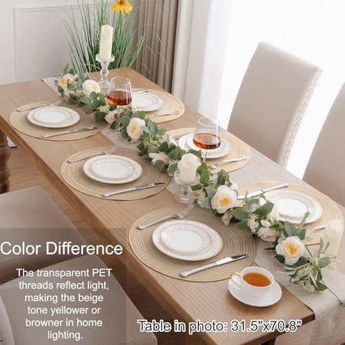 Round Braided Placemats Set of 4 - 15 Inch Washable Cotton Table Mats