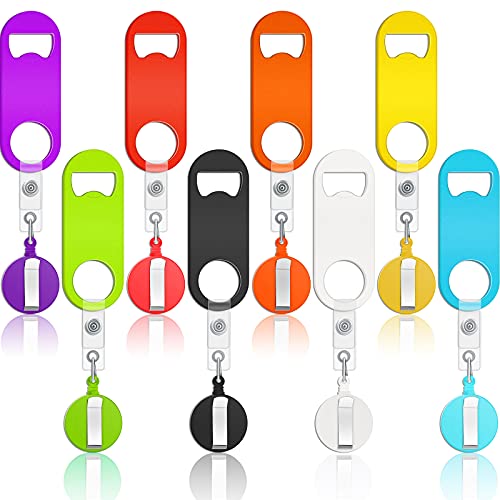 Honoson 8 Pcs Multicolor Retractable Bottle Opener Flat Bar Key with Badge Reel Clip - Classic/Multicolor/8