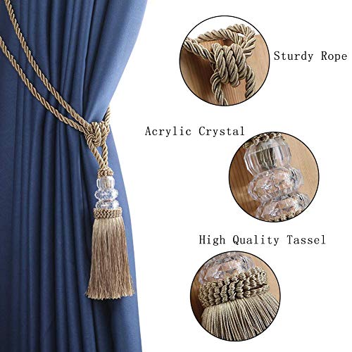 4-Pack Hand-Woven Tassel Curtain Tiebacks - Decorative Gold Holdbacks