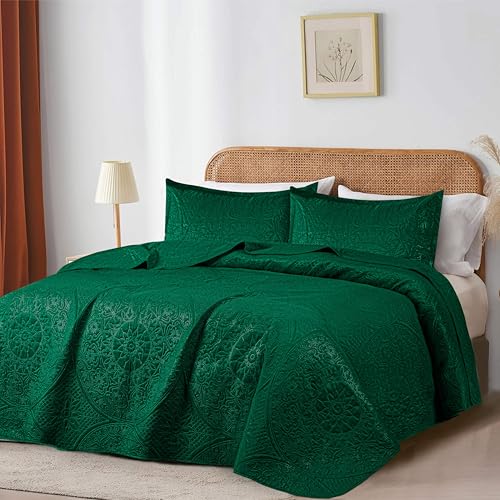 King Quilt Bedding Set - Lightweight Floral Bedspread with Pillow Shams