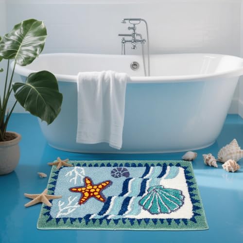 Coastal Sea Star Bathroom Rug, Non-Slip Absorbent Bath Mat 31.5 x 19.7 Inch