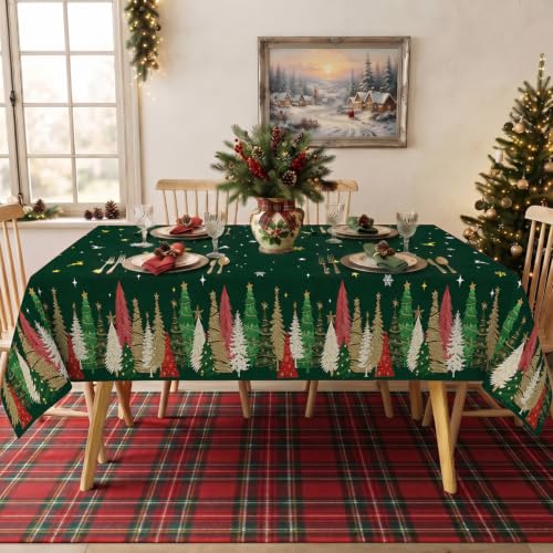 HSOWKDN Xmas Green Rectangular Christmas Tablecloth 60 x 120 Inch Waterproof & Washable