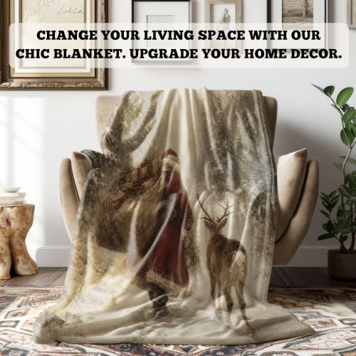 Santa Reindeer Throw Blanket 50x60 inches with Holiday Message – Rustic Christmas Decor, Santa-4 (XINCEYWJ)