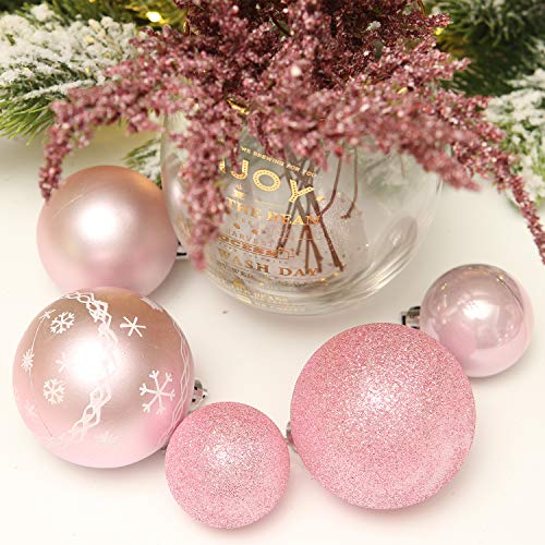 Sea Team 86-Pack Pink Shatterproof Plastic Christmas Ornaments - Multi-Size Holiday Decor