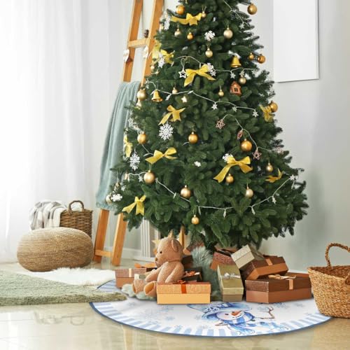 BULINGLY Christmas Tree Skirt 36in Blue Snowman Decorations for Christmas Tree - Holiday Decor