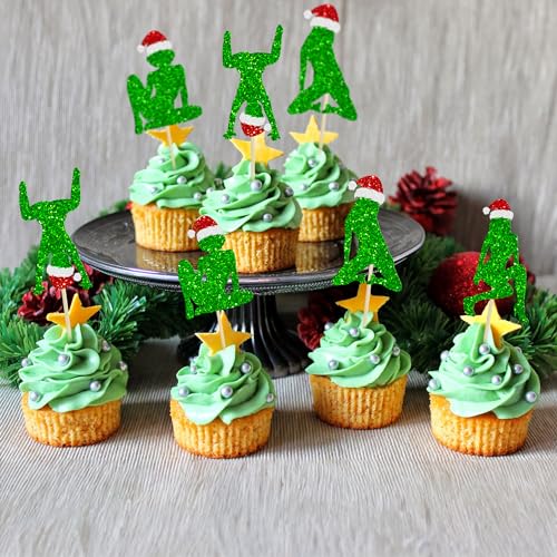 Gyufise Multi 4 Pack Christmas Cupcake Toppers Glitter Ho Ho Ho Party Decorations